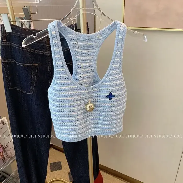 Tendance rayé débardeur été Sexy haut en tricot t-shirt femmes vêtements à la mode