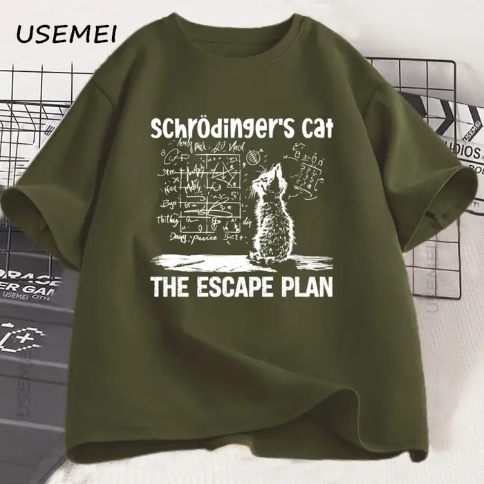 Schrodinger chat T-shirt physique mécanique quantique impression créative