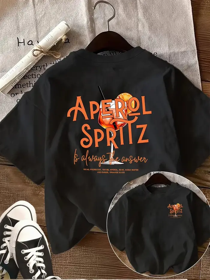 T-shirt graphique Aperol Spritz pour soirée cocktail d'été, haut amusant avec slogan pour les amateu