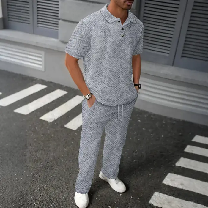 2025 hommes printemps et automne jacquard couleur unie décontracté et haut POLO à la mode
