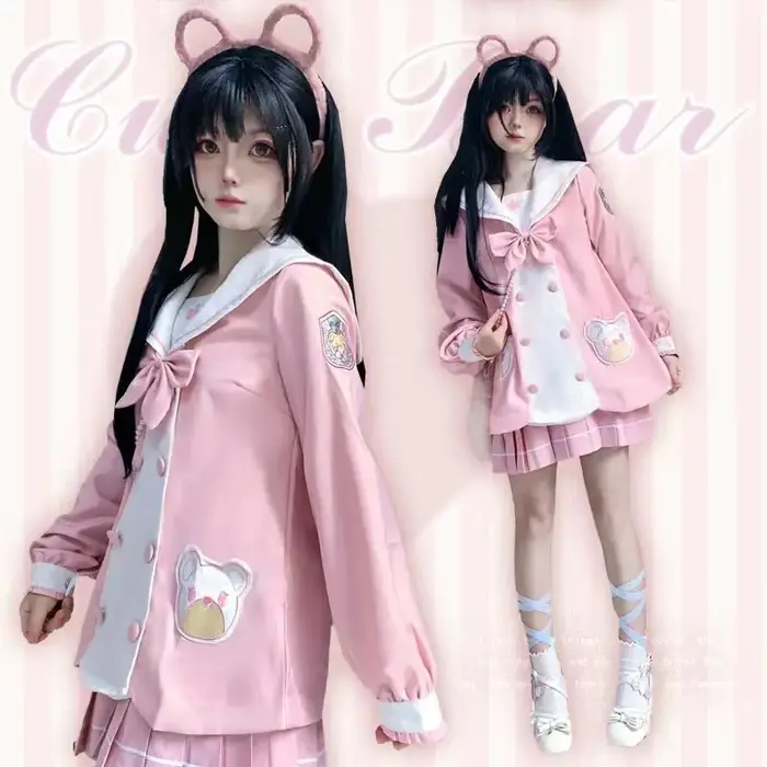 École japonaise fille mignon rose à manches longues femmes