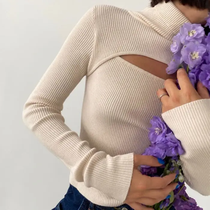 Pull à col roulé à manches longues pour femmes