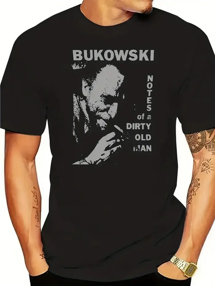 T-shirt Charles Bukowski avec impression du nom du poète et écrivain emblématiques, design littérair