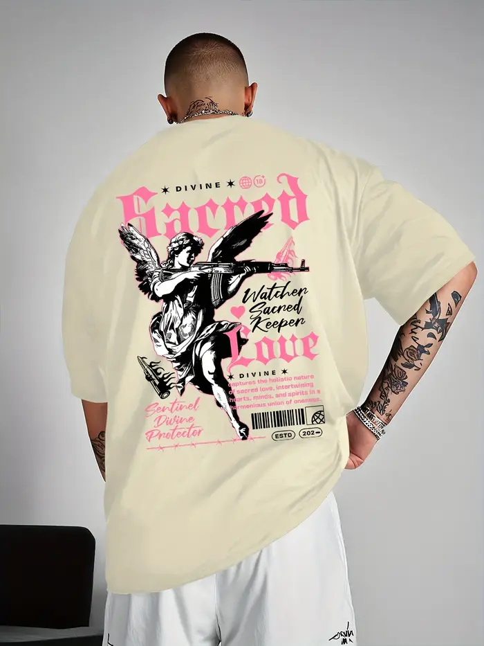 Ange motif imprimé 100% coton à la mode polyvalent hommes femmes T-shirt été automne sport quotidien décontracté ample rue à manches courtes