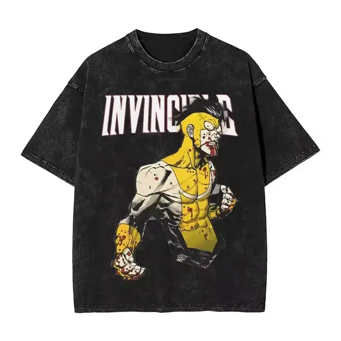 Nouvelle Arrivée 2026 T-shirt Homme Rétro Invincible Motif Dessin Animé et Bande Dessinée Effet Déla