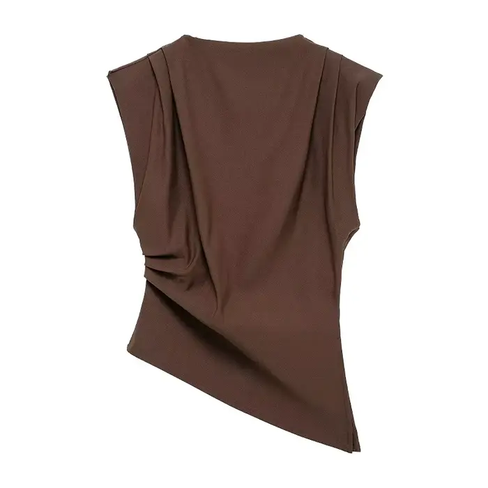 MUJER débardeur asymétrique femme froncé hauts sans manche pour femmes col haut
