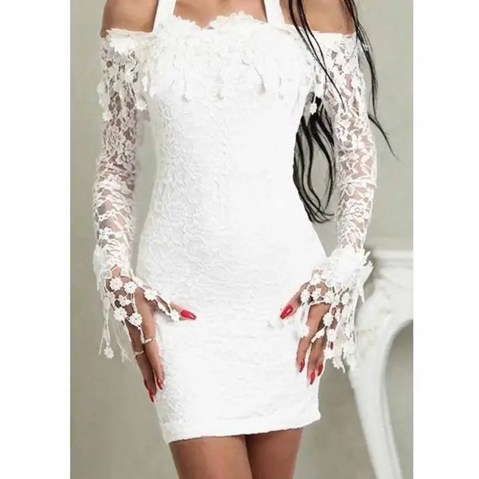Robe courte en dentelle blanche pour femme