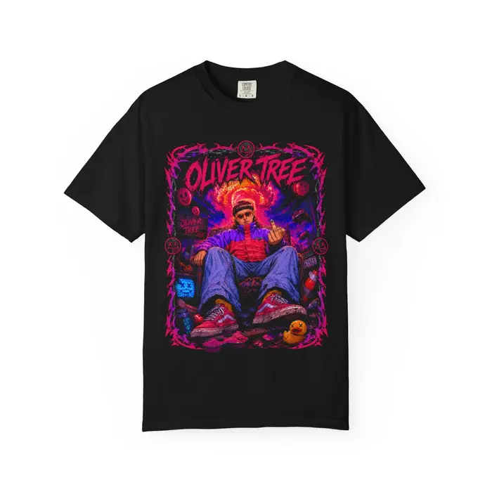 T-shirt Oliver Tree Portrait Rétro Néon Graphique 2026 Été Homme Femme Oversize 100% Coton Streetwear Y2K