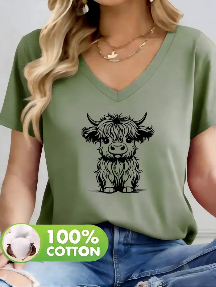 T-shirt imprimé à col en V pour femme