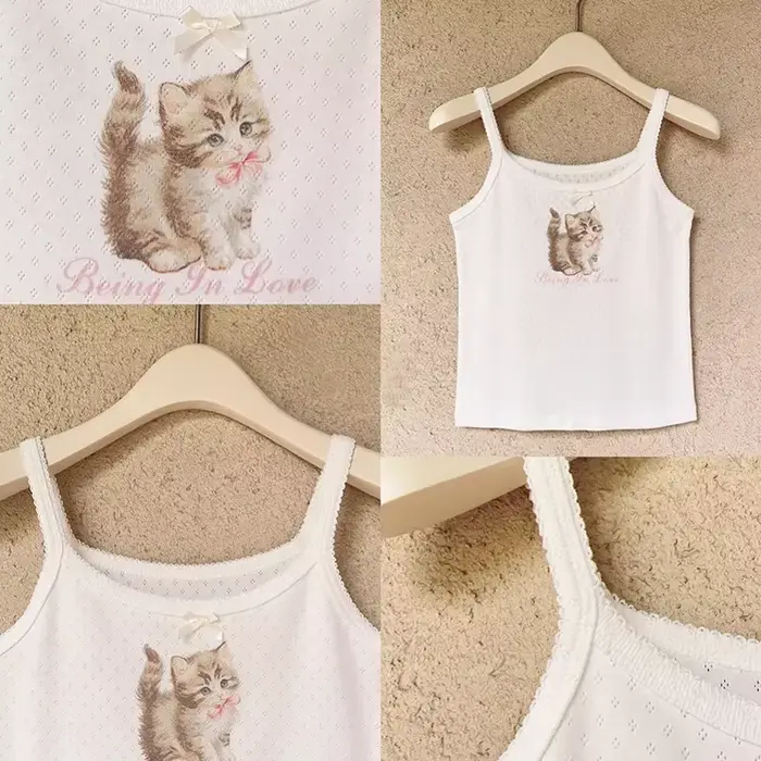 Camisole en coton avec nœud rose pour femme