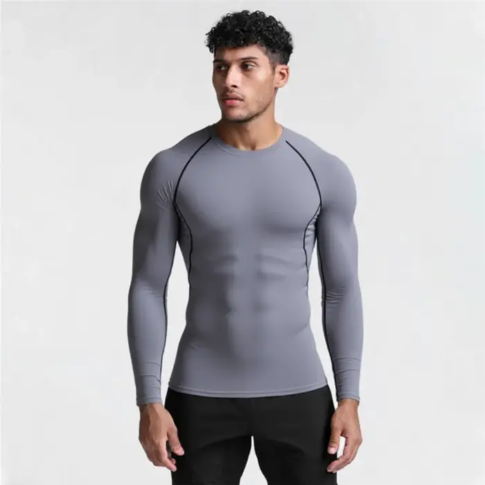 Compression à manches longues T-shirt hommes élastique entraînement