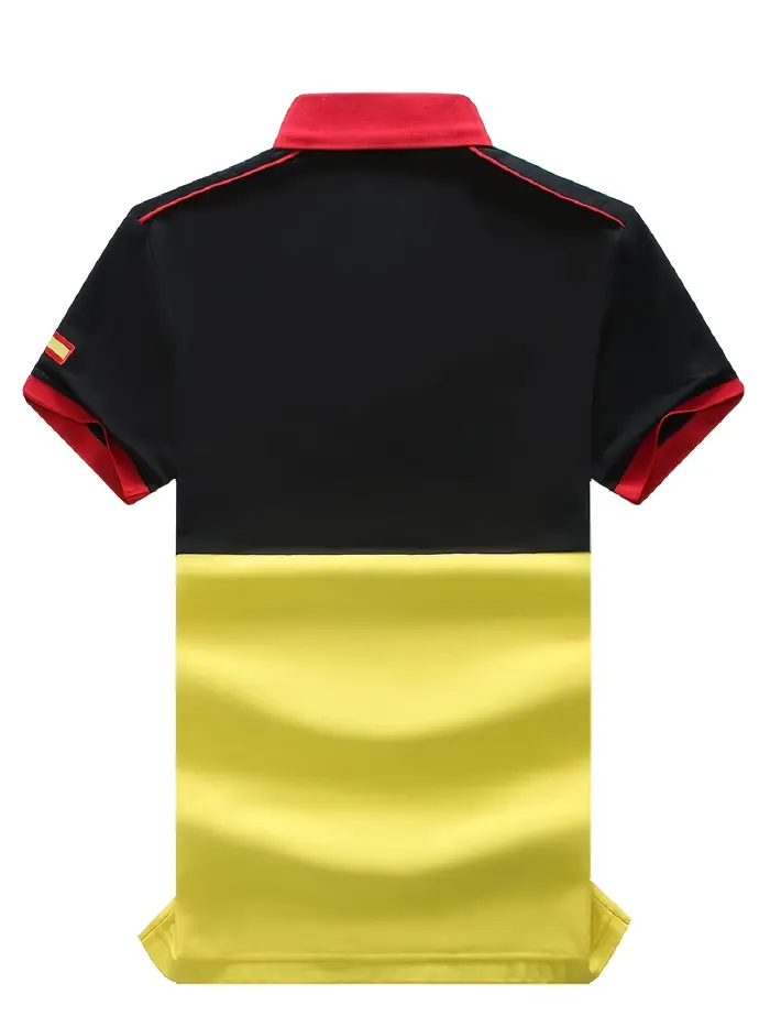 Polo Homme Espagne Manches Courtes Coton Brodé avec Fente Couleur Contrastante Design Original Loisirs Sport Fête