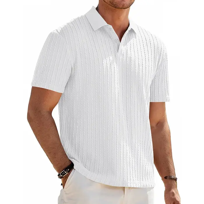 Polo à manches courtes boutonné en maille jacquard décontracté pour homme