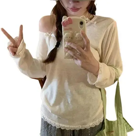 T-shirt à manches longues avec dentelle pour femme