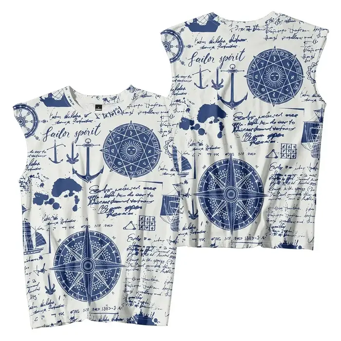 Débardeur graphique ancre nautique pour hommes, gilets rétro carte imprimée sans manches, Vintage, v