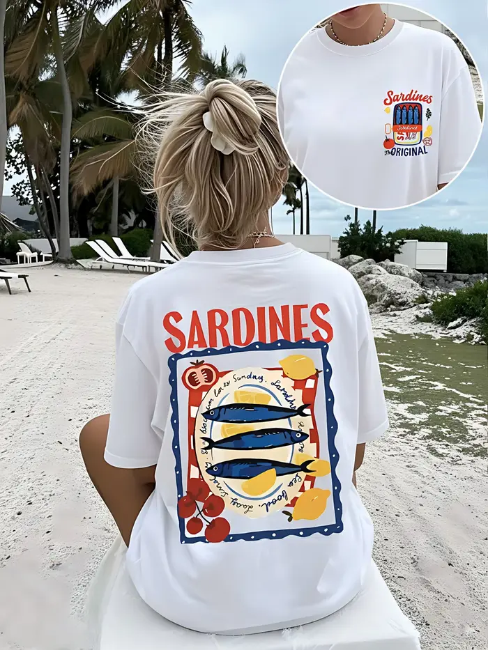 T-shirt graphique Sardines d'été italiennes pour femme