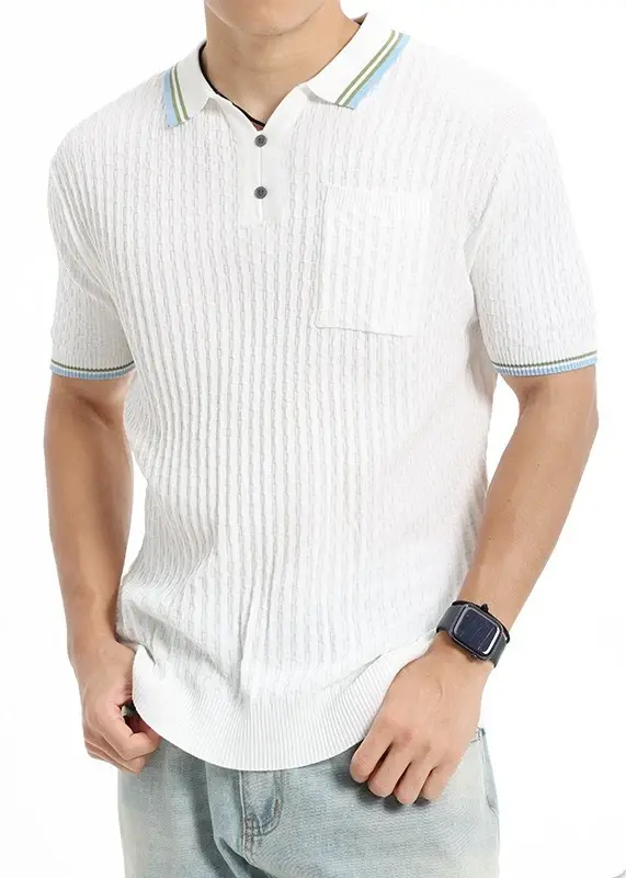 Polo en maille de soie glacée à revers pour homme