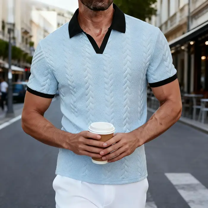 Polo en tricot décontracté pour homme, manches courtes, couleur unie, style business, col à revers, 