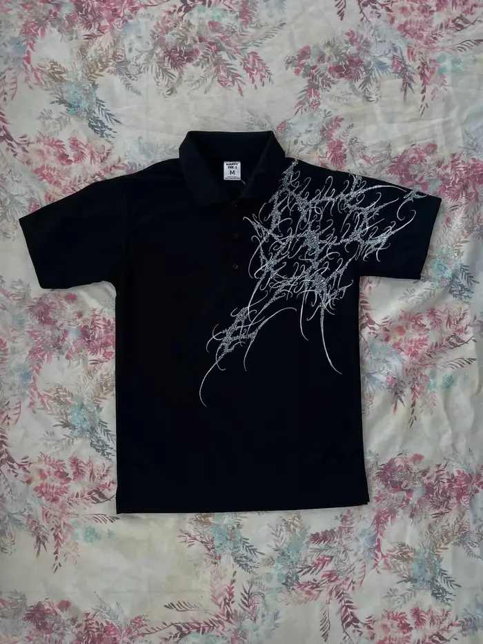 T-shirt polo Y2K imprimé rock gothique surdimensionné