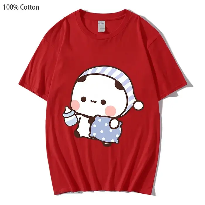 Couple chemises Kawaii mignon BuBu Panda va dormir avec DuDu ours graphique t-shirt coton hommes femmes vêtements à manc