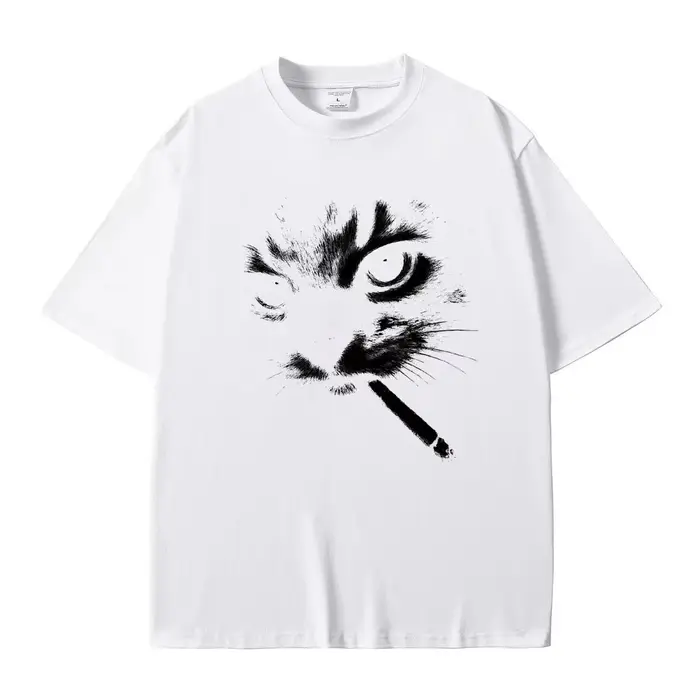 Mème drôle fumer chat visage graphique T-shirts hommes femmes décontracté coton Vintage T-shirts hom