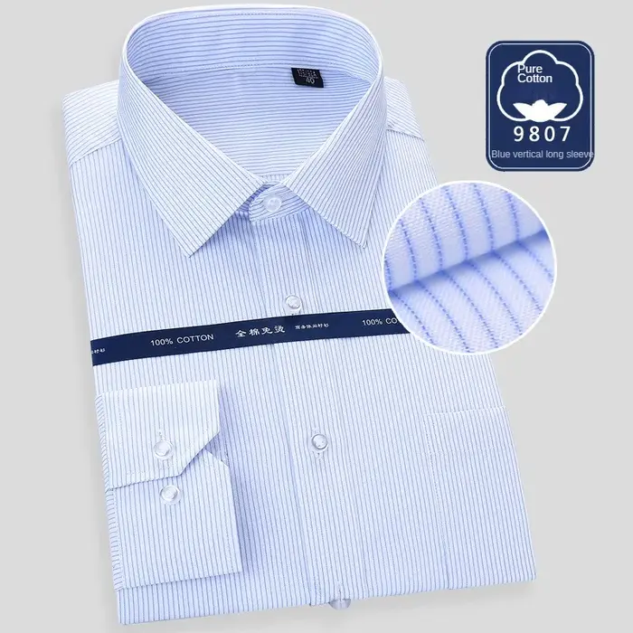 Haute qualité repassage gratuit hommes robe chemise à manches longues 100% pur coton nouveau solide mâle coupe régulière