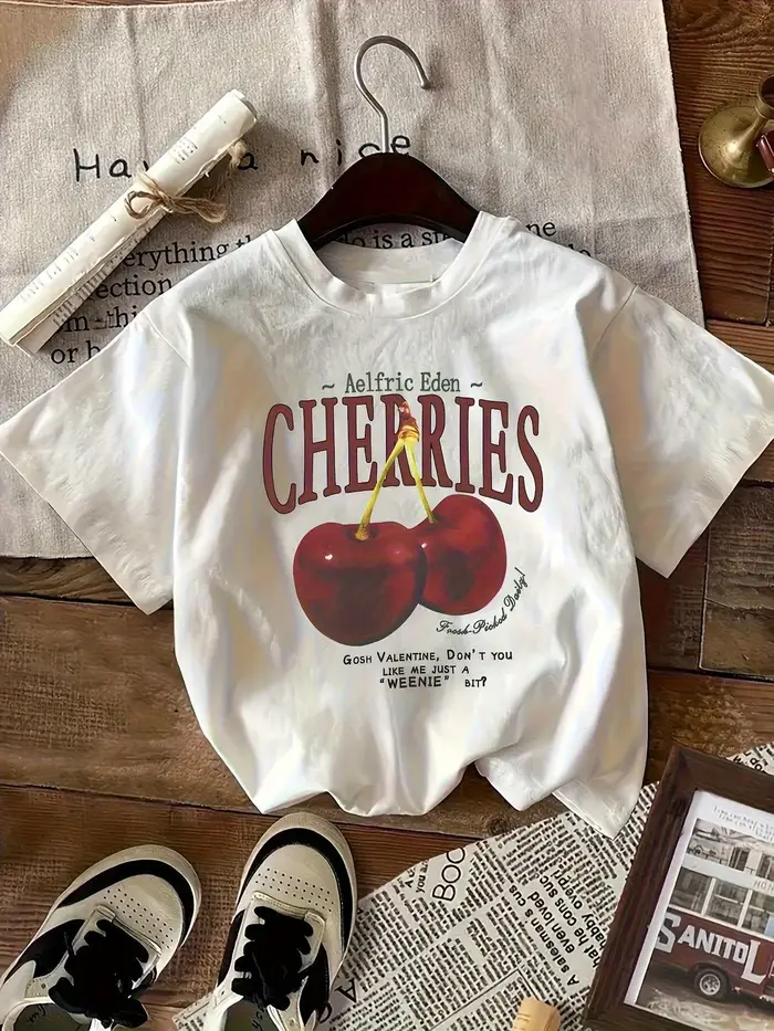 T-shirt imprimé cerise Y2K pour femmes