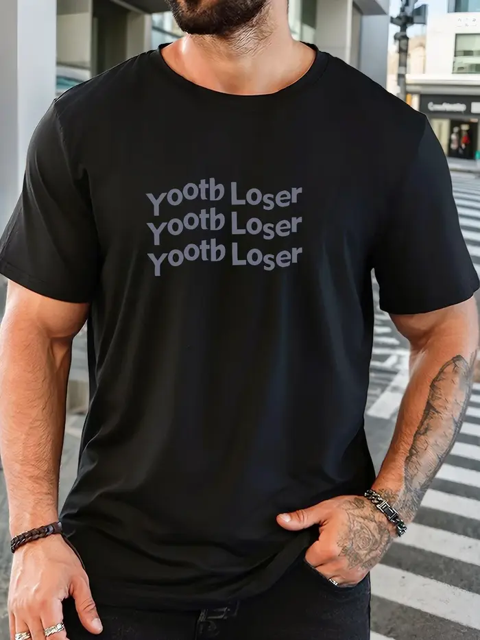 T-shirt imprimé 100 % coton pour hommes motif perdant yootb été décontracté surdimensionné col rond 
