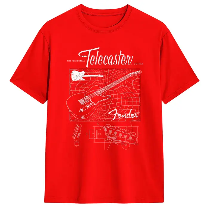 T-Shirt à manches courtes pour hommes, 100% coton, avec schéma de guitare Fender The Original Telecaster, vêtements