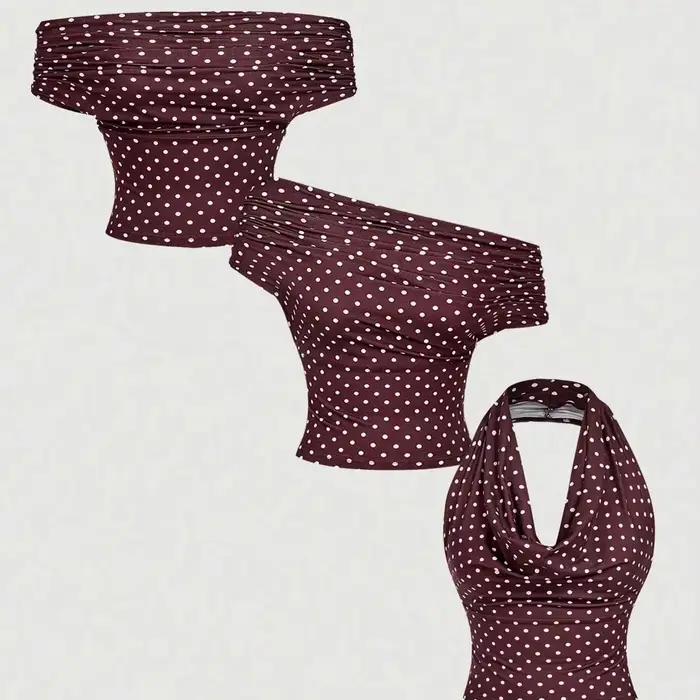 Haut court en tricot pour femme avec options de port polyvalentes et détail froncé sur le côté
