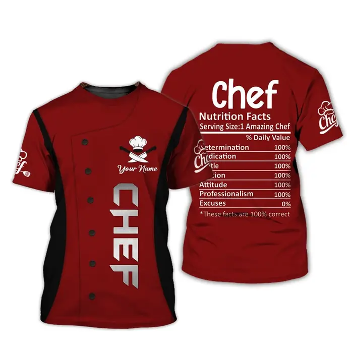 Chef travail T-shirt pour hommes personnalité motif col rond drôle t-shirts impression 3D mode