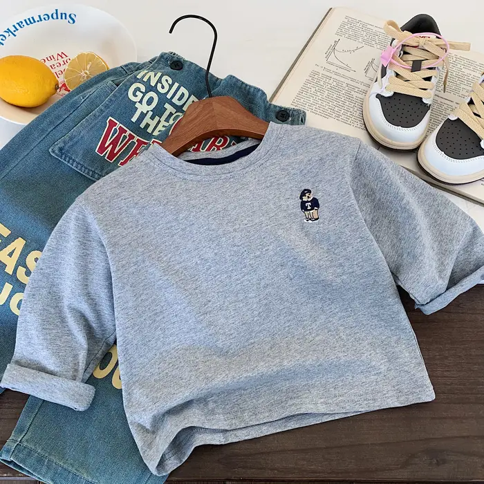 T-shirt pour enfants printemps garçons et filles rayé ours Base chemise bébé polyvalent à manches longues T à la mode