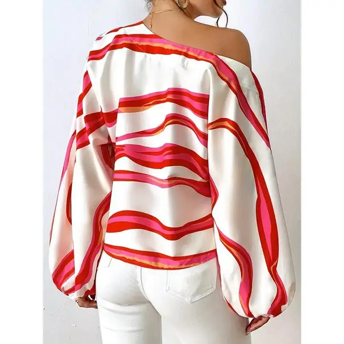 Mode à manches longues Sexy épaules nues chemises femmes Slash cou imprimé Blouses décontractées en vrac