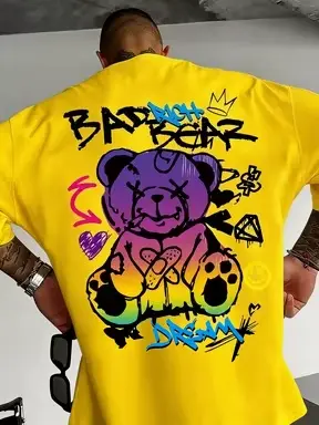 T-shirt à col rond personnalisé avec imprimé graffiti à motif d'ours