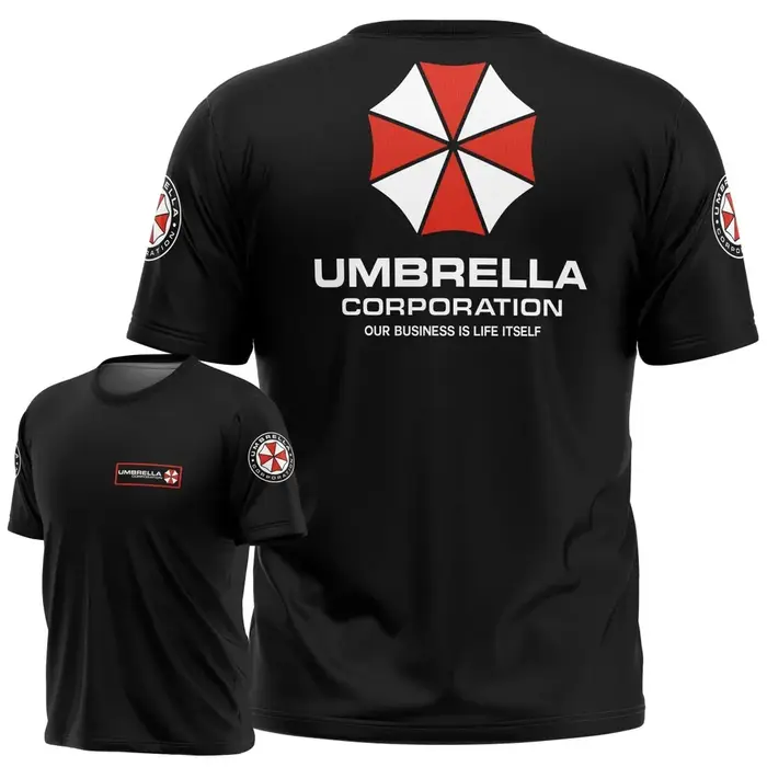 Resident Evil Umbrella Corporation T-shirt – Logo et slogan emblématiques noirs imprimés en 3D