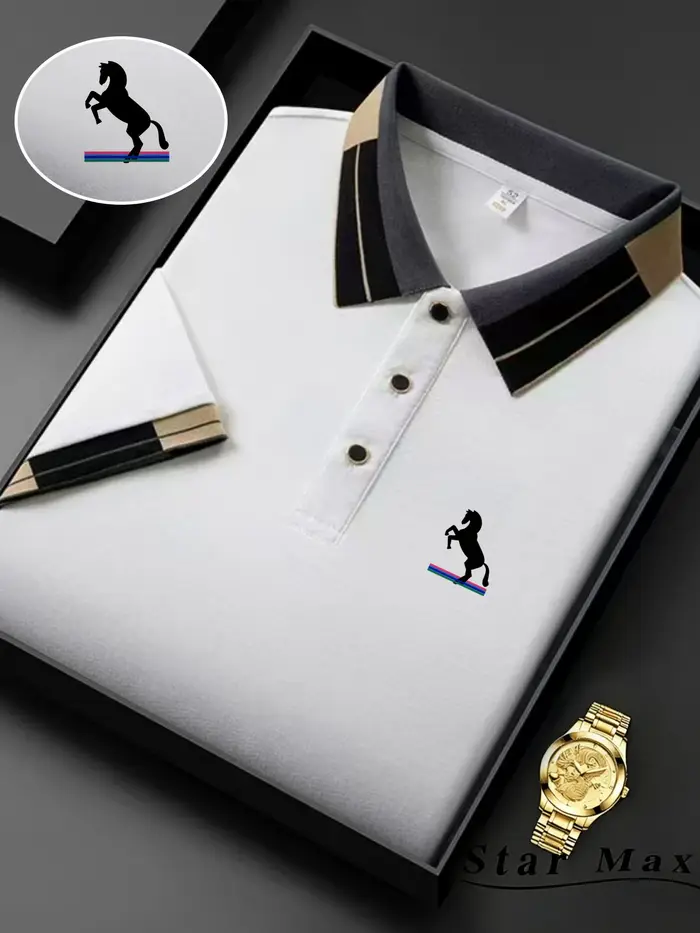 Polo homme luxe à manches courtes avec broderie cheval, style Milan, t-shirt décontracté été, vêteme