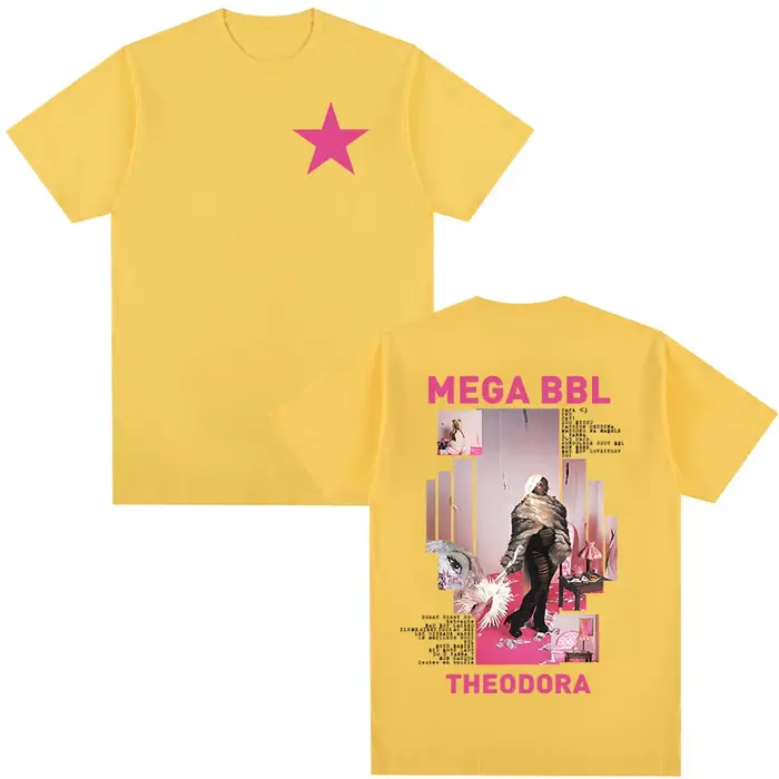 T-shirt Rapper Theodora Mega Bbl Album pour Hommes et Femmes, T-shirt Hip Hop Mode Décontracté en Co