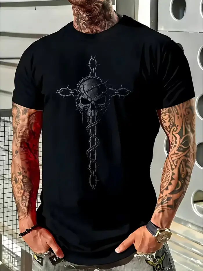 T-shirt pour homme {Flame Skull Design} Idéal pour une tenue décontractée à la maison