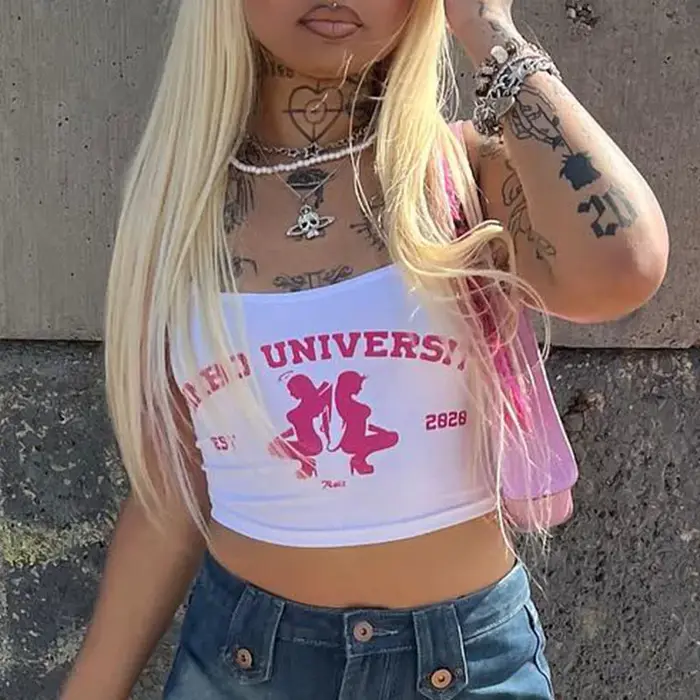Y2k Harajuku Punk graphiques sans manches Sexy haut court vêtements pour femmes 2023 Vintage lettre