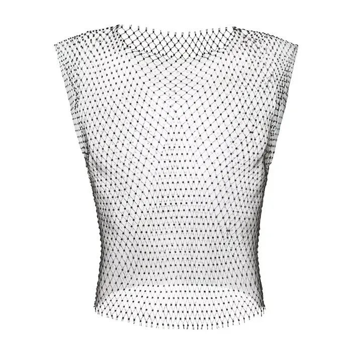 Débardeur Homme Style Sexy Orné de Strass, Design Creux, Coupe Ajustée, Gilet Résille en Tissu Élast