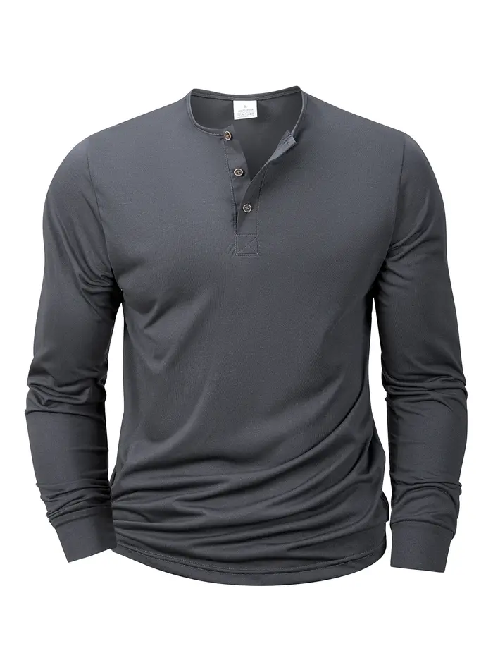 Nouveaux hommes Henley T-shirts à manches longues basique décontracté col de bande T-shirts conforta