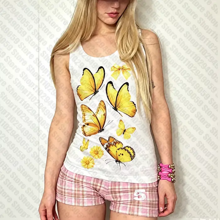 Crop top sexy Y2K vintage pour femme, hauts esthétiques pour femme, chemisiers, débardeurs et caraco