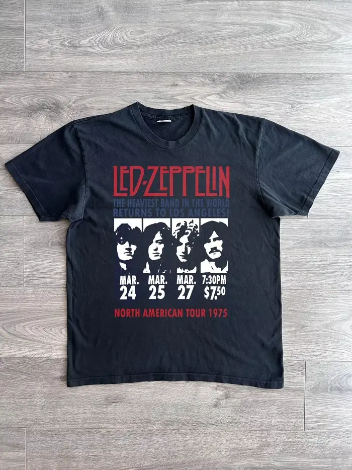 T-shirt vintage Led Zeppelin pour hommes, en coton respirant, col rond, streetwear, manches courtes,