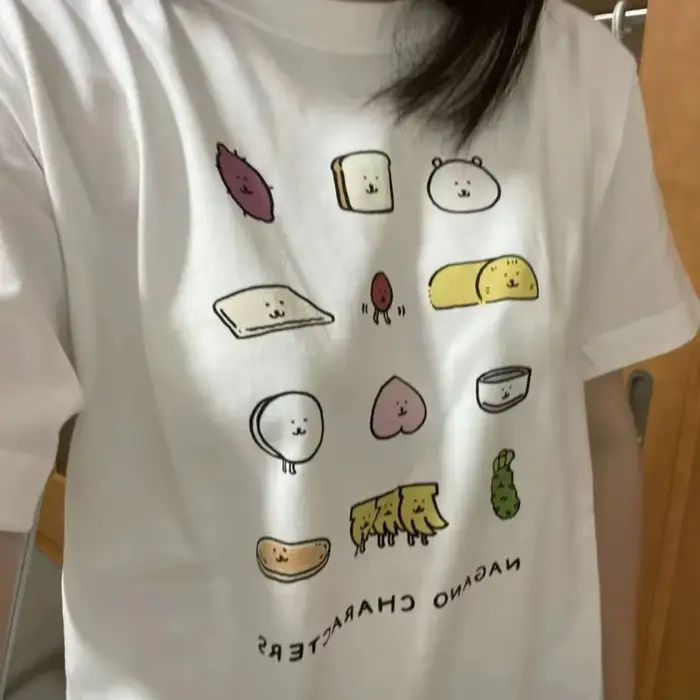 T-shirt graphique Kawaii à motif alimentaire pour femme, coupe ample décontractée, imprimé pain et l
