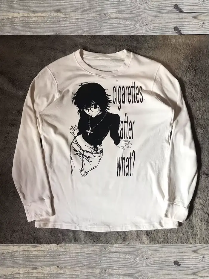Femmes rétro mignon Harajuku Slim fit hauts dame blanc T-Shirts décontractés filles lettre Anime imprimer à manches long