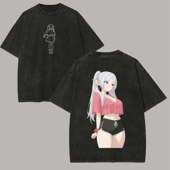 Anime Frieren graphique imprimé T-shirt mignon Kawaii mode lavé surdimensionné
