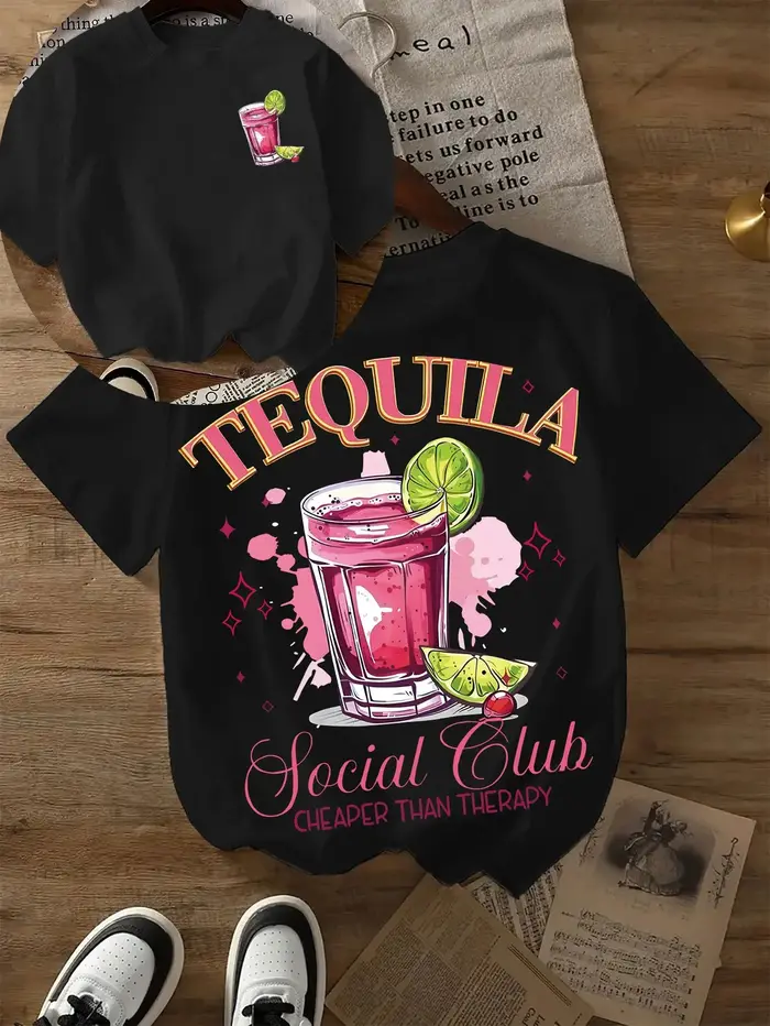 T-shirt graphique Tequila Social Club pour femmes et hommes, décontracté d'été, à manches courtes, c