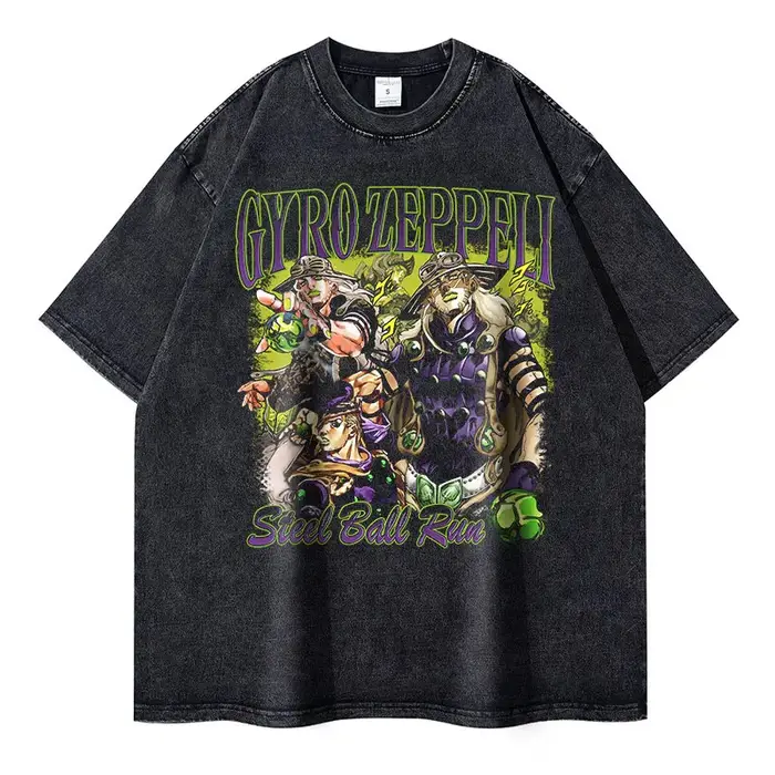 Bandai Anime JoJos t-shirt Vintage lavé JOJO boule d'acier course T-shirts Streetwear Manga Gyro Zeppeli hauts