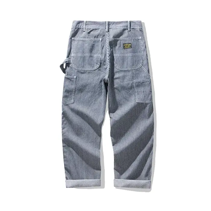 Pantalon de travail ferroviaire en Denim Original AMEKAJI salopette de travail rayée multi-poches Trekking en plein air randonnée Camping pantalon