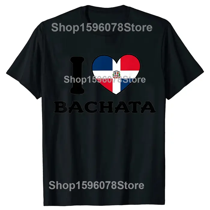 T-shirts graphiques amusants « I Love Bachata » pour hommes, t-shirt décontracté tendance, 100 % coton, coupe ample, col rond, style hip-hop